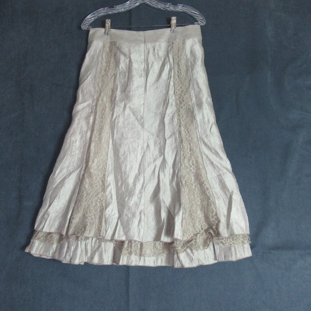 Dongari Skirt Womens Medium Taupe Flare Midi Lace Elegant Party Hipster Holiday